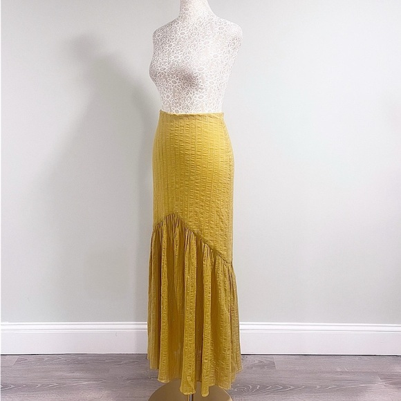 TULAROSA Pear Yellow Cameron High Waisted Cotton Maxi Skirt Size Small - Picture 11 of 15